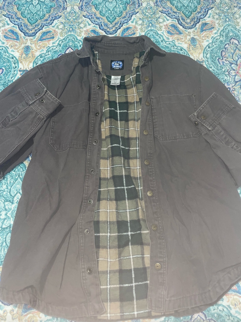 Men's Dark Brown Shirt Jacket with Plaid Flannel Lining